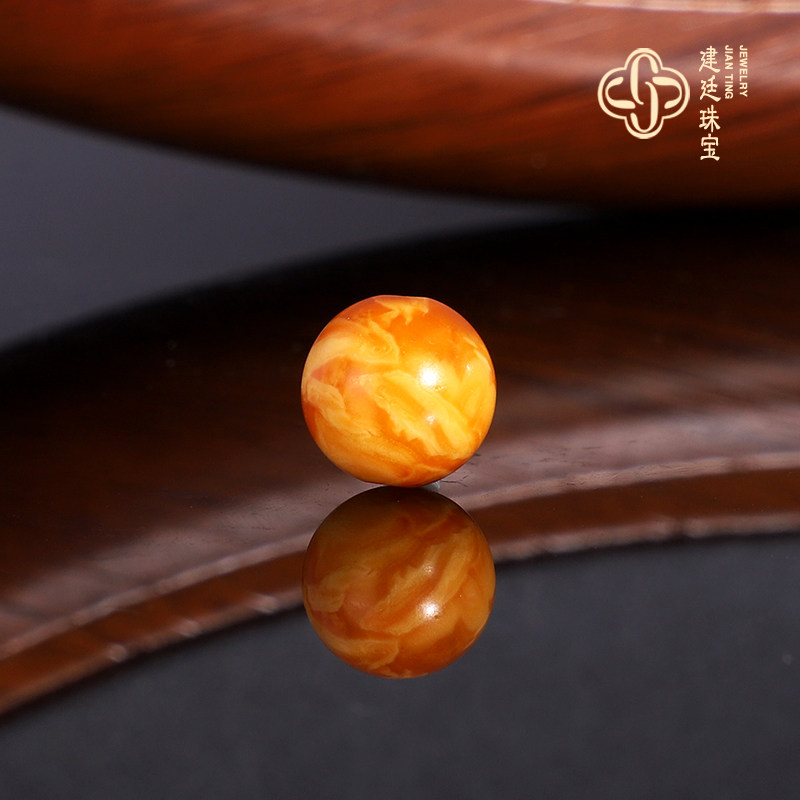 俄料老蜜蜡散珠9.8mm隔珠 云端鸡油黄满蜡妖花古董蜜蜡配珠单珠