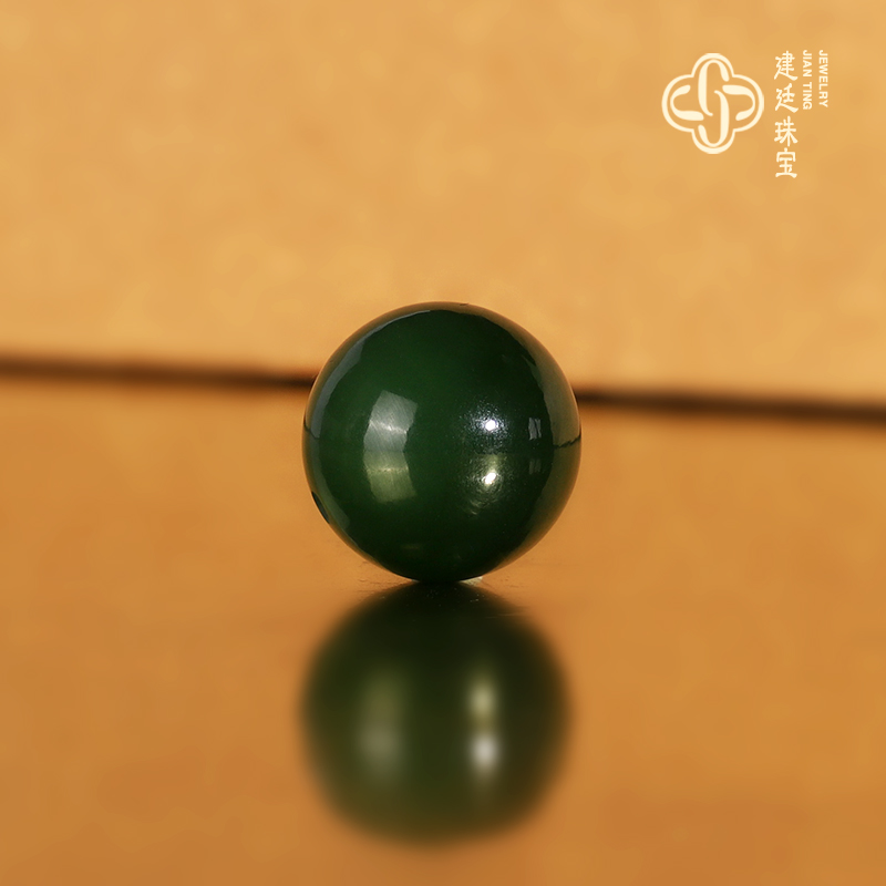 建廷天然俄料碧玉单珠13mm 老坑菠菜绿高货收藏和田玉散珠圆珠