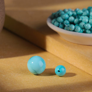 建廷原矿天然绿松石配珠散珠单颗高瓷高蓝湖北十堰单珠配饰圆珠