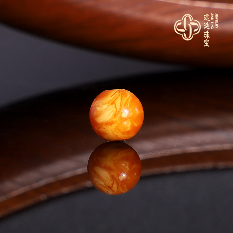 俄料老蜜蜡散珠9.3mm隔珠 云端鸡油黄满蜡妖花古董蜜蜡配珠单珠