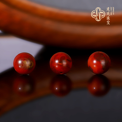 建廷川料鸡血红铁皮包浆南红散珠单珠配饰 毕业级满肉圆珠配珠