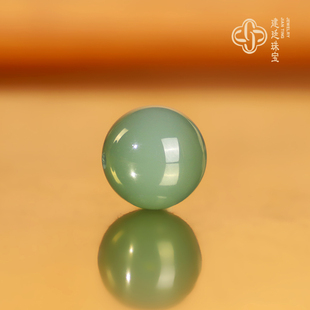 建廷碧玉鸭蛋青猫眼散珠 毕业级和田玉单珠配珠12mm+ 过灯无结构