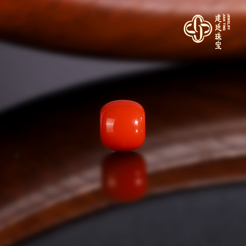 原矿瓦西南红老型珠散珠 直径7.3x6.5mm 满肉川料柿子红单珠配珠