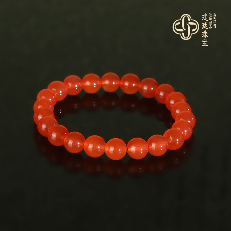 保山河湾冰红南红手串8mm 收藏冰种冰透起荧光 南红手链珠串单圈