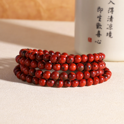 原矿天然川料铁皮包浆南红手串5.5mm4圈 无胶鸡血红收藏毕业级013