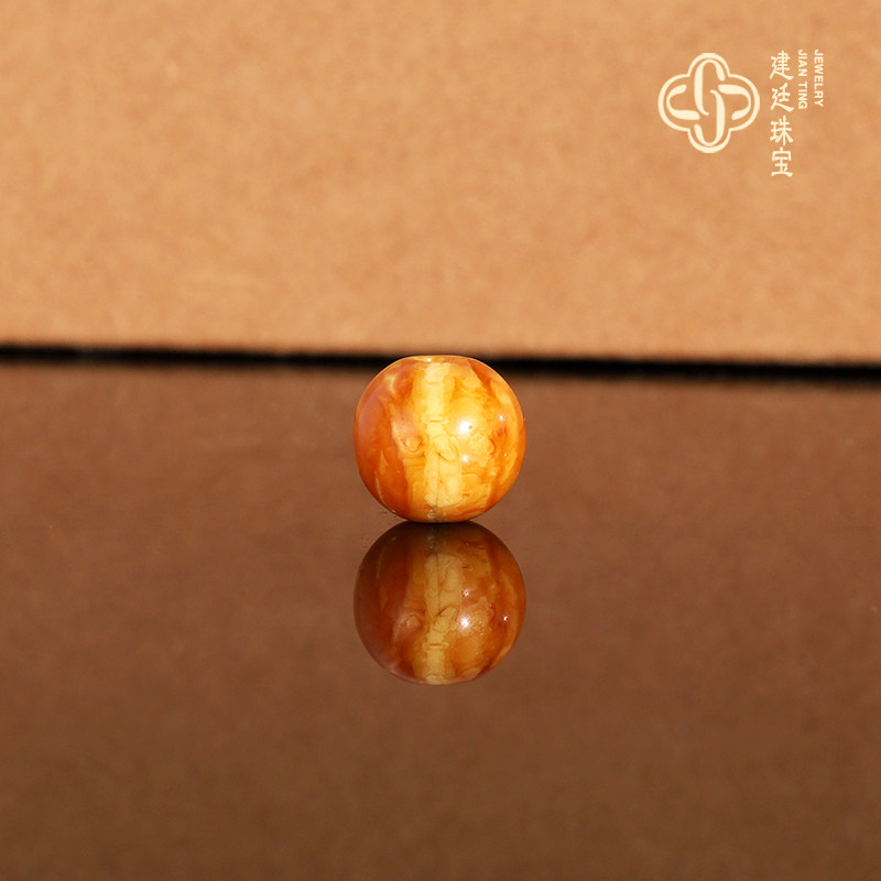 建廷天然俄料老蜜蜡散珠10mm 鸡油黄满蜡妖花古董蜜蜡配珠圆珠