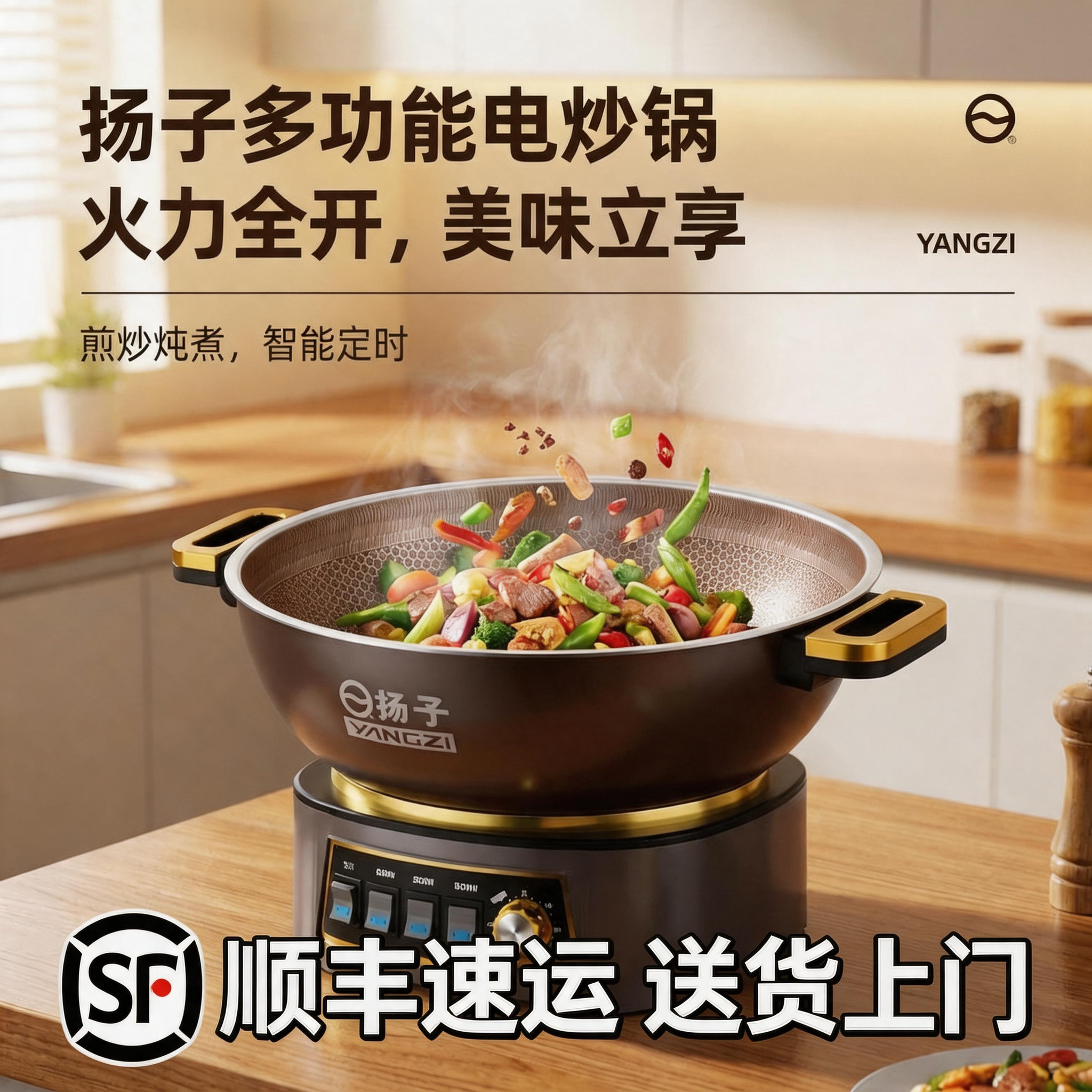 【顺丰物流发货】扬子新款钛ti蜂窝电炒锅家用多功能不粘锅一体锅