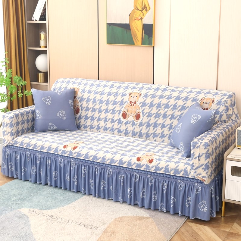 2023四季万i能皮沙发套罩全包梳化笠裙边老式三人垫巾卡通可爱盖