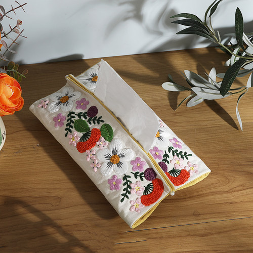 纸巾套收纳法式刺j绣diy布艺手工材料包纸巾袋卫生纸盒解闷奶泡机