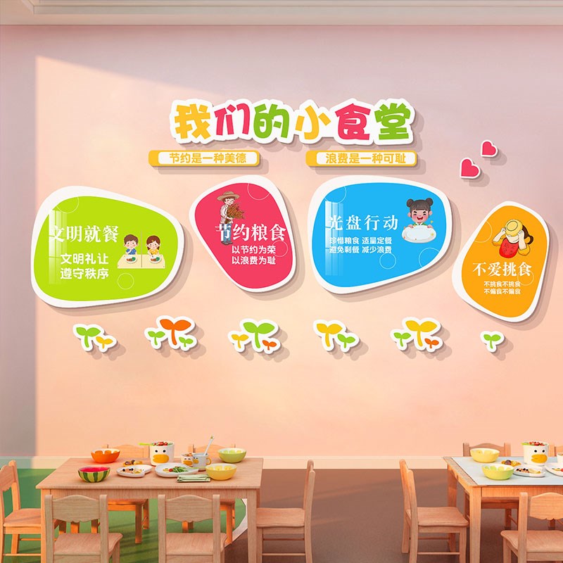 幼儿园食堂文化墙面贴小饭桌厨y房餐厅布置环创午托管中心形象装