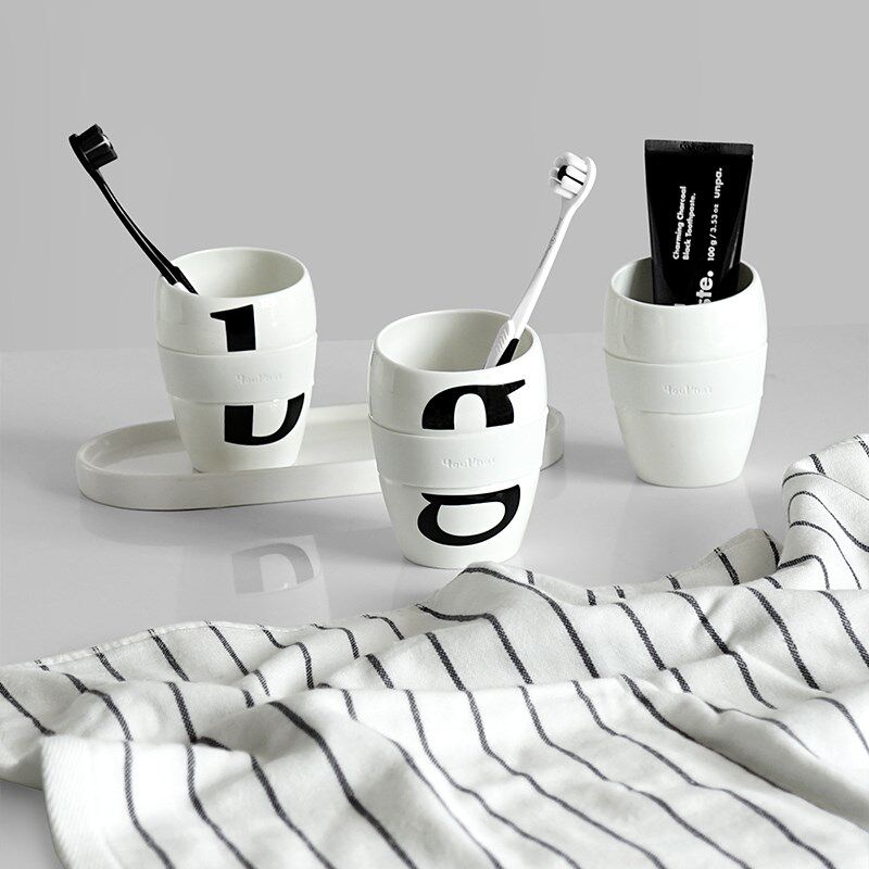创意可爱陶瓷刷牙缸牙刷杯家用高C档牙具杯男女情侣款漱口杯子一
