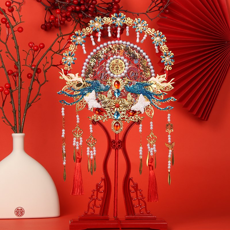 出嫁秀禾婚礼团扇结婚手工红色喜扇子双面重工新年Tdiy材料包成品