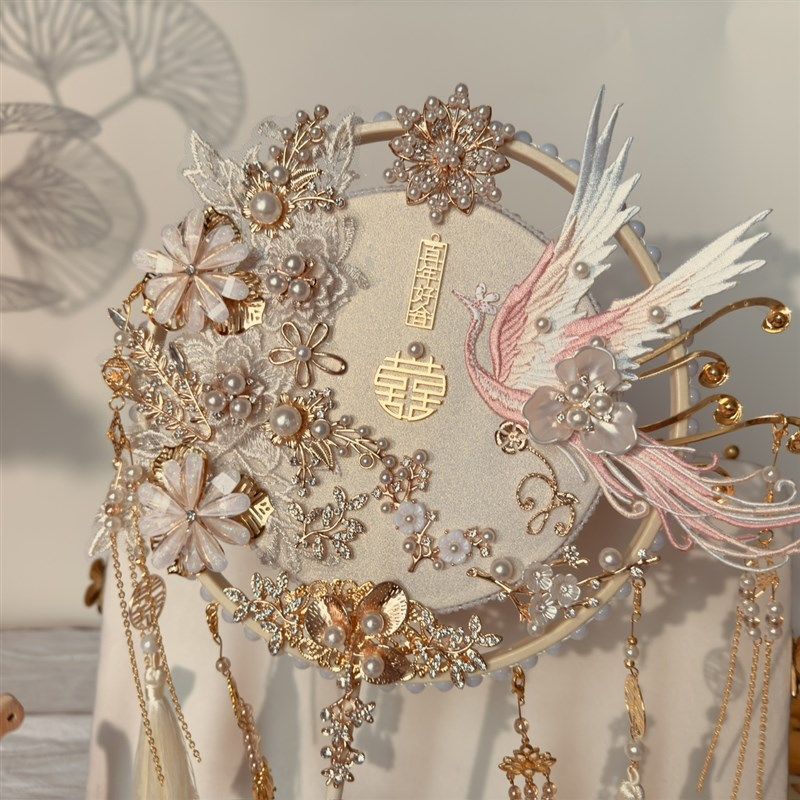 团扇新娘结婚秀禾喜扇婚礼中式高级却扇H婚扇diy材料扇子双面成品