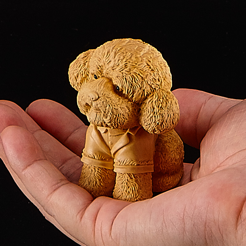 黄杨木创意动物手把件实木可爱狗雕刻工艺品生肖木雕X摆件小件泰
