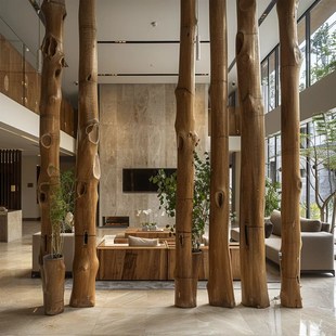 枯木树干实木柏木立柱圆柱子隔断房梁木凉亭装饰木柱摆件树干造景