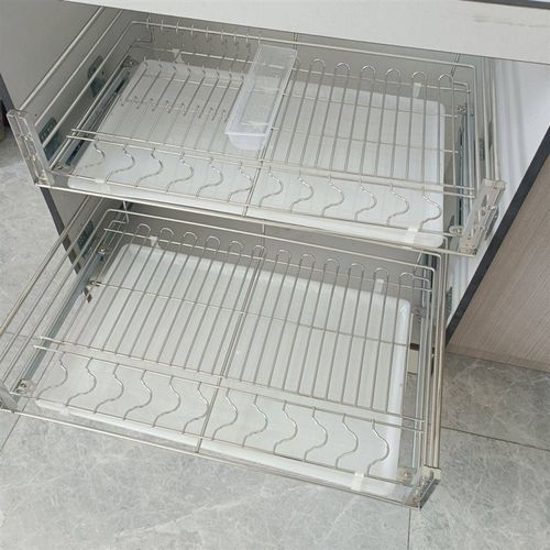 拉篮厨房厨柜圆管拉篮挂钩式碗碟筷子盒长方形收纳盒