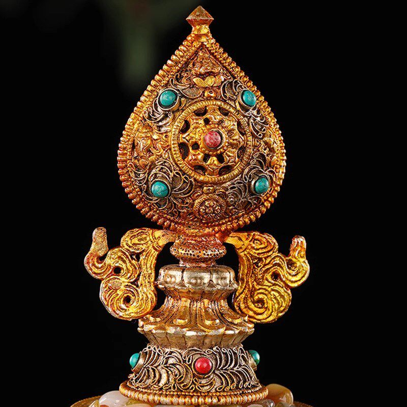 尼泊尔八吉祥纯铜鎏金全套镶嵌宝石尖盘掐丝曼扎曼茶罗曼扎送宝石