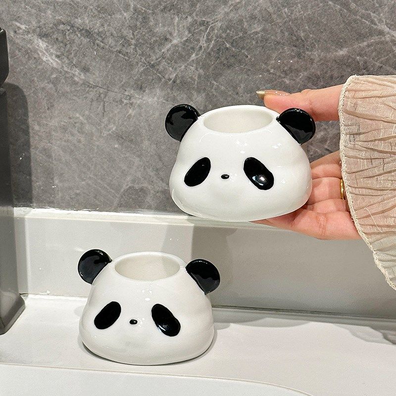 熊猫洗漱台电动牙刷牙膏架浴室卫生间洗手台高级感轻奢陶瓷置物架