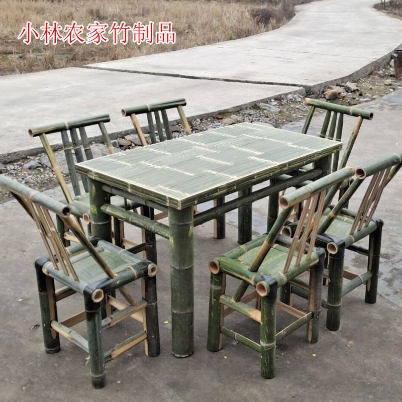 竹桌子餐桌正方形餐厅火锅店竹桌竹子方桌饭桌复古怀旧竹桌椅组合
