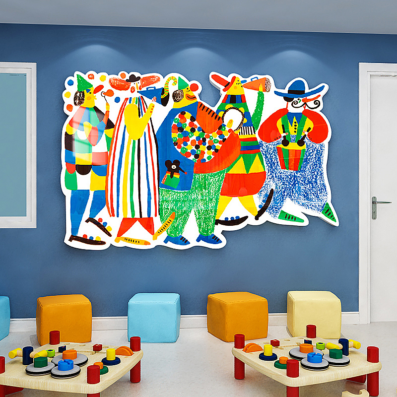 美术教室墙面装饰幼儿园画室艺术文化墙绘K本馆背景墙布置立体壁