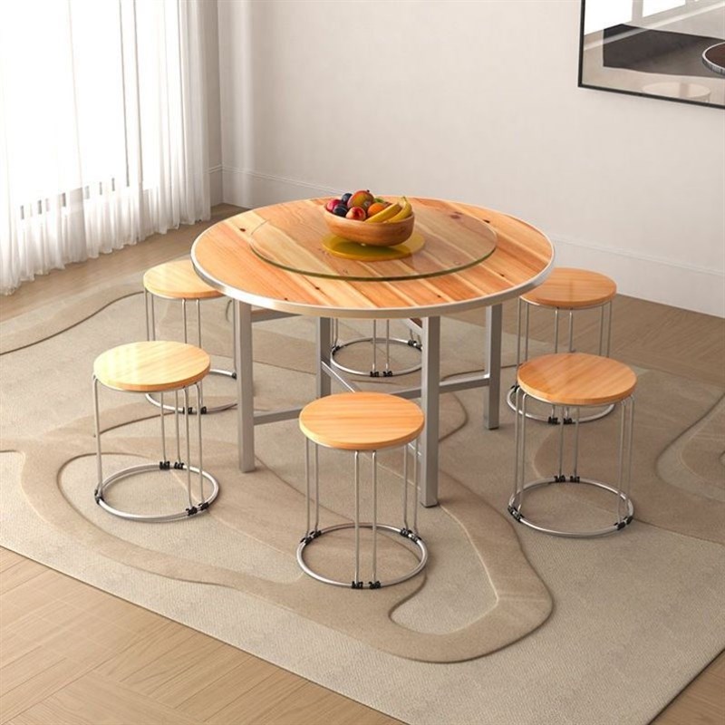 加厚大圆桌面板家用台面10人折叠餐桌桌子饭15酒店带转.盘圆形实