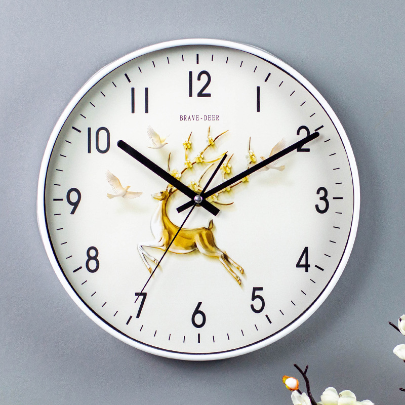 30cm中式金鹿钟表客厅艺术挂钟简约现代時鐘wall clock时钟石英钟