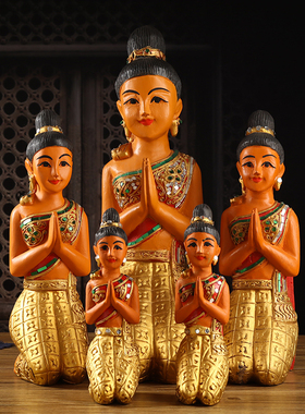 泰国迎宾女跪佛摆件泰式餐厅会所迎客东南O亚风情装饰工艺品实木