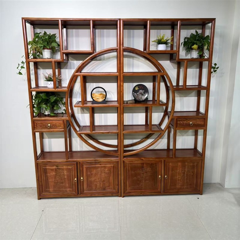 老船木博古架f展示柜实木中式隔断简约现代置物架茶室多宝阁书架