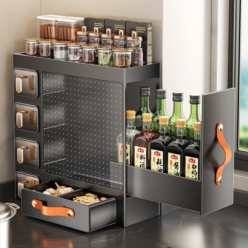 抽拉式厨房调料品置物架窄边款多功能台面调味料收纳盒柜子小尺寸