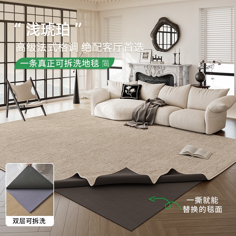 可拆洗地毯客厅无胶双层防水防污奶油风2025新款卧W室地垫可机洗