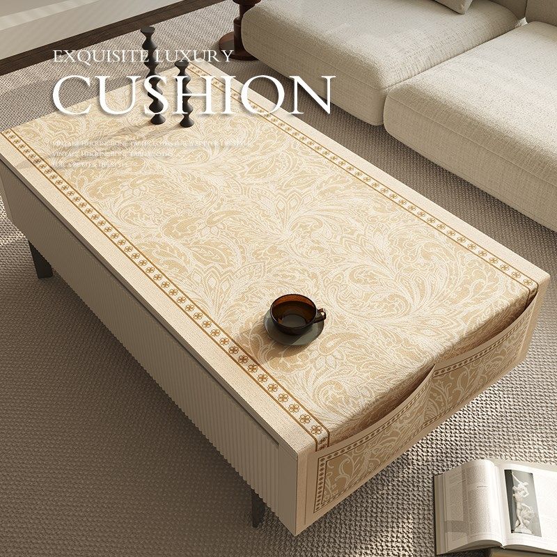 诧寂风茶几桌布两边带口袋收纳轻奢高级感麻感布艺防水防烫餐桌垫,居家布艺,桌布,淘宝优惠券,粉丝福利购,淘宝优惠卷