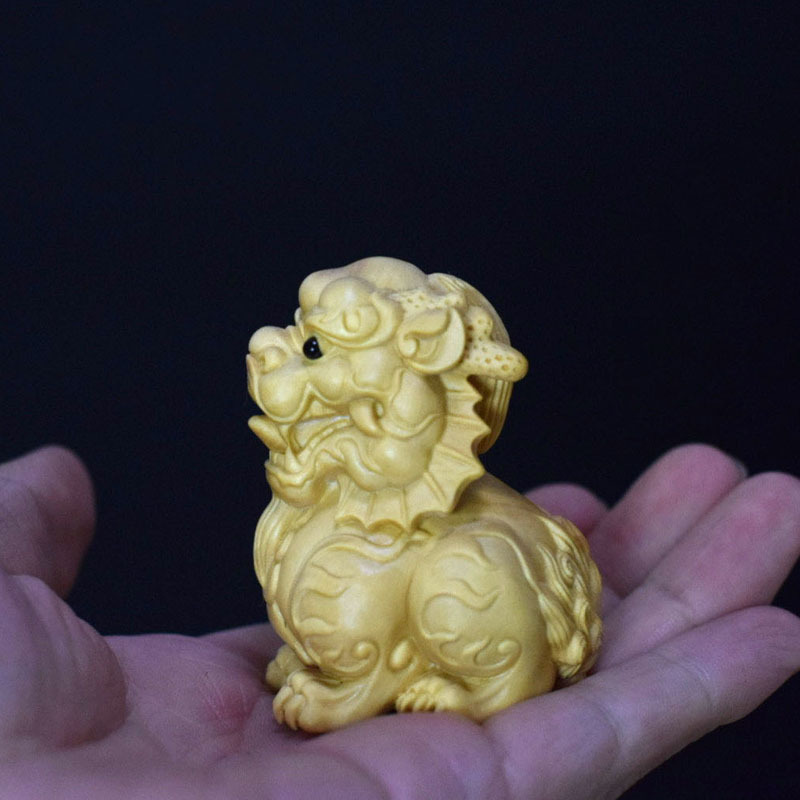 小叶黄杨木貔貅手把件实木雕刻文玩动物小摆件木质工艺品一件代发