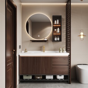 定制落地式陶瓷一体盆洗手盆中古风75浴室柜组合8洗漱台115盥洗盆