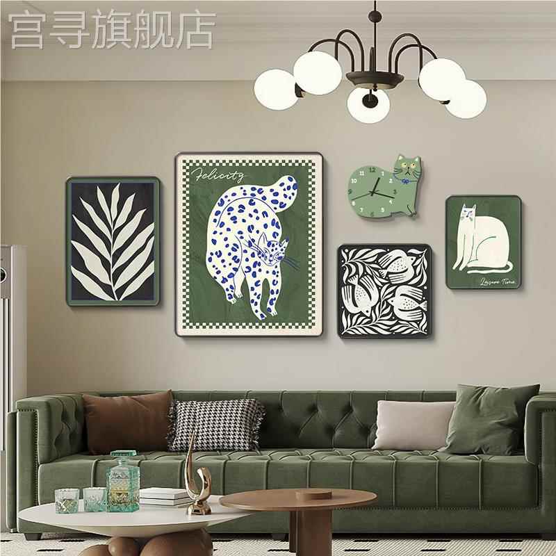 多巴胺客厅装饰画小众艺术沙发背景F墙挂画中古风卡通动物组合壁图片