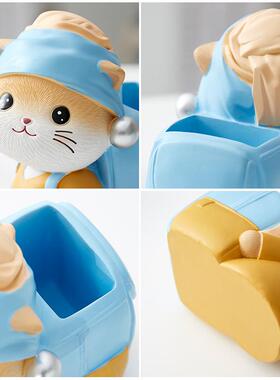 可爱猫咪笔筒摆件办公室工位桌面装饰学生实用收纳生日礼物送女生