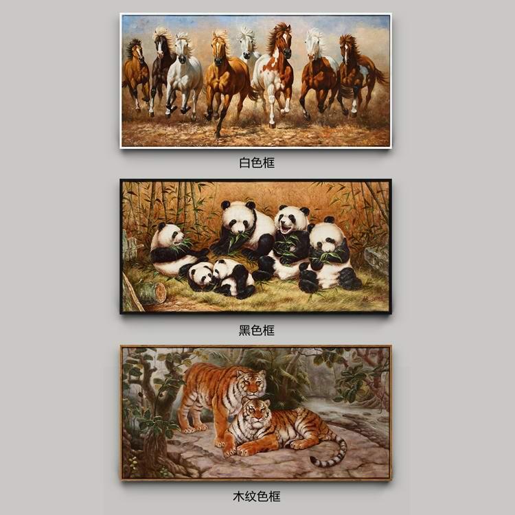 中式丹顶鹤仙鹤八骏图奔马晶瓷画客厅背景室床头轻奢立体装饰画