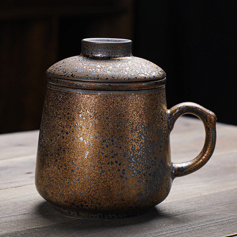 速发陶瓷茶杯分离泡茶水子家用日式复古马陶粗克杯带盖过滤水杯办