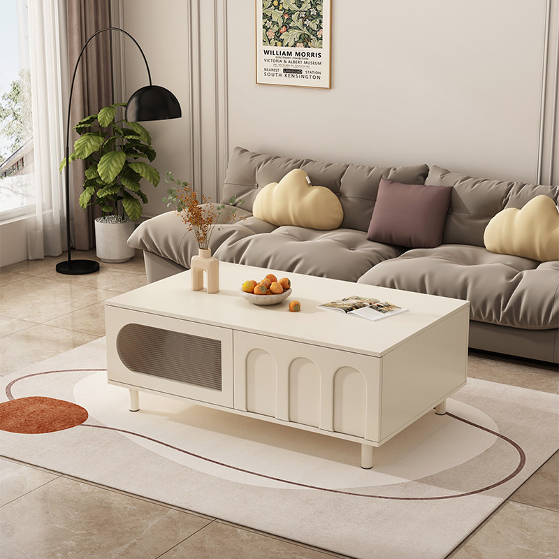 速发奶油风茶几玻0厅4新款客2家用小户型简约2璃茶几电视机柜组合