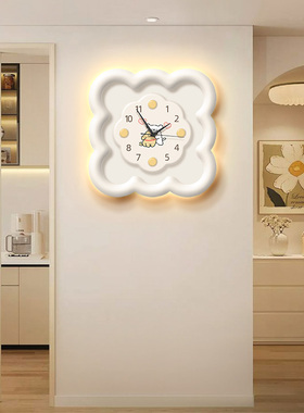 速发奶油风钟时挂钟客厅发光壁灯高级感餐厅装饰挂表钟2024新款表