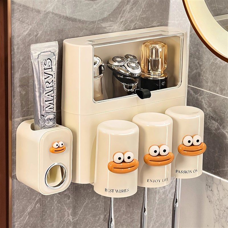 速发防尘牙刷置物架免打孔牙杯卫生间壁式挂电动牙膏牙刷架子家庭
