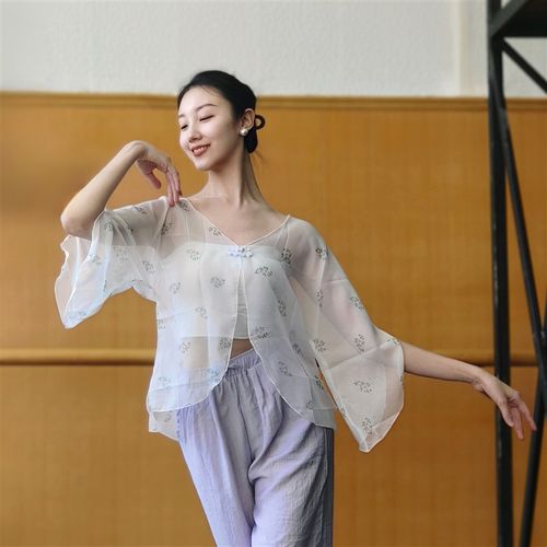 速发古典舞印花国韵中衣练功服纱身舞民族舞舞蹈服装上衣基训服