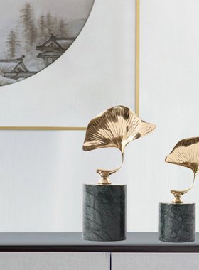 新中式银杏叶摆件样板房售楼处软装饰品酒店前台大堂陈列柜展示架