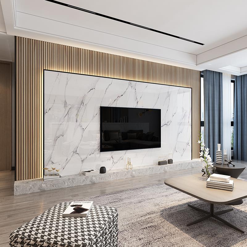 简约背景墙瓷砖客厅电视墙电视悬空现代大板