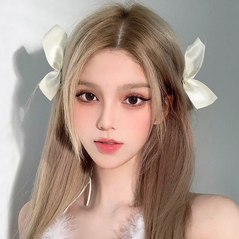 2pcs Ribbon Hair Bows Clips Vintage Bowknot Side Black White