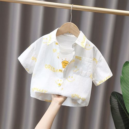 儿童夏季短袖棉衬衫2022新款中小男童夏装宝宝薄款印花帅气上衣潮