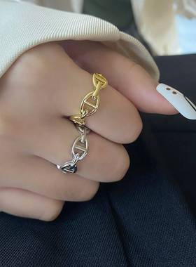 tendy temperament ring chain buckle lock shape open ring nic