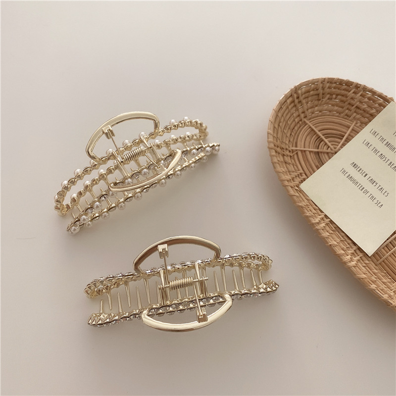 新品2020 New Hyperbole Pearls Metal Hair Claw Clips Big Size