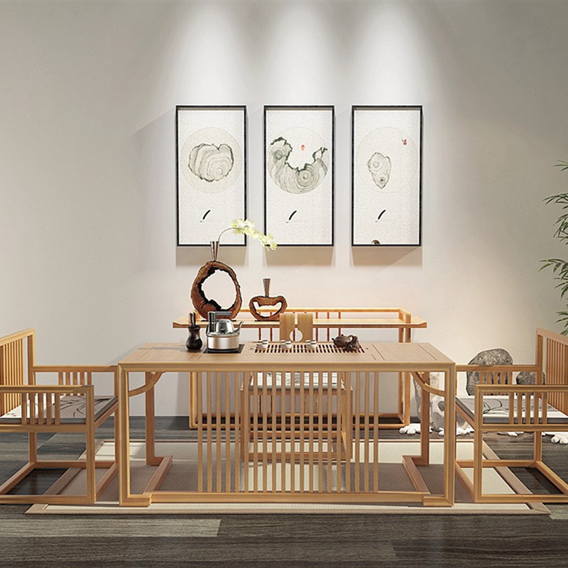 新中式简约禅意功夫茶桌实木茶几现代办公室木茶桌椅组合茶室家俱