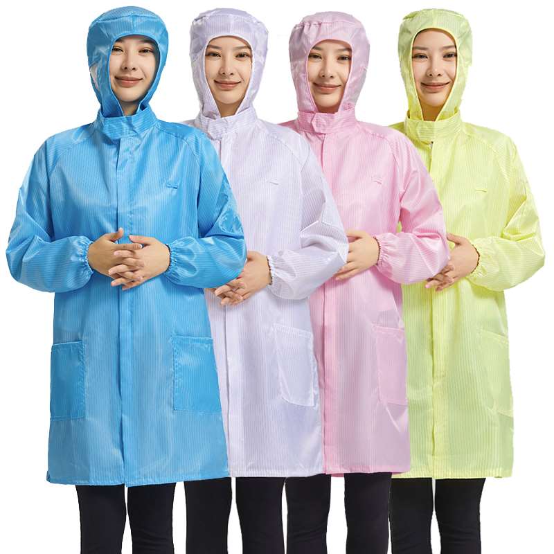 防静电连帽大褂防护服无尘服养殖静电衣带帽白色大褂防尘工作服