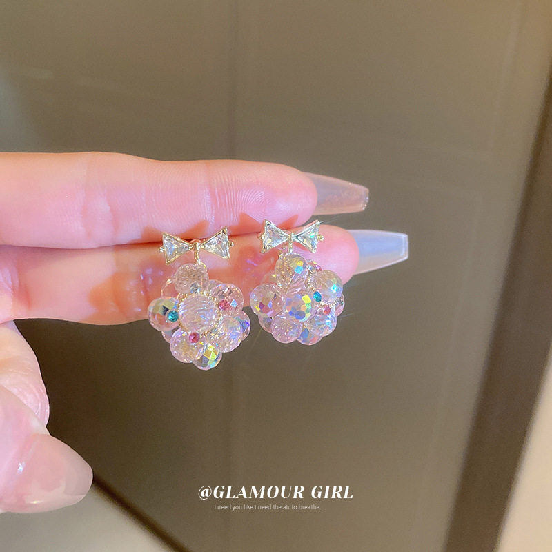 银针镶钻蝴蝶结水晶编织耳环小众清新甜美风耳钉简约森系通勤耳饰